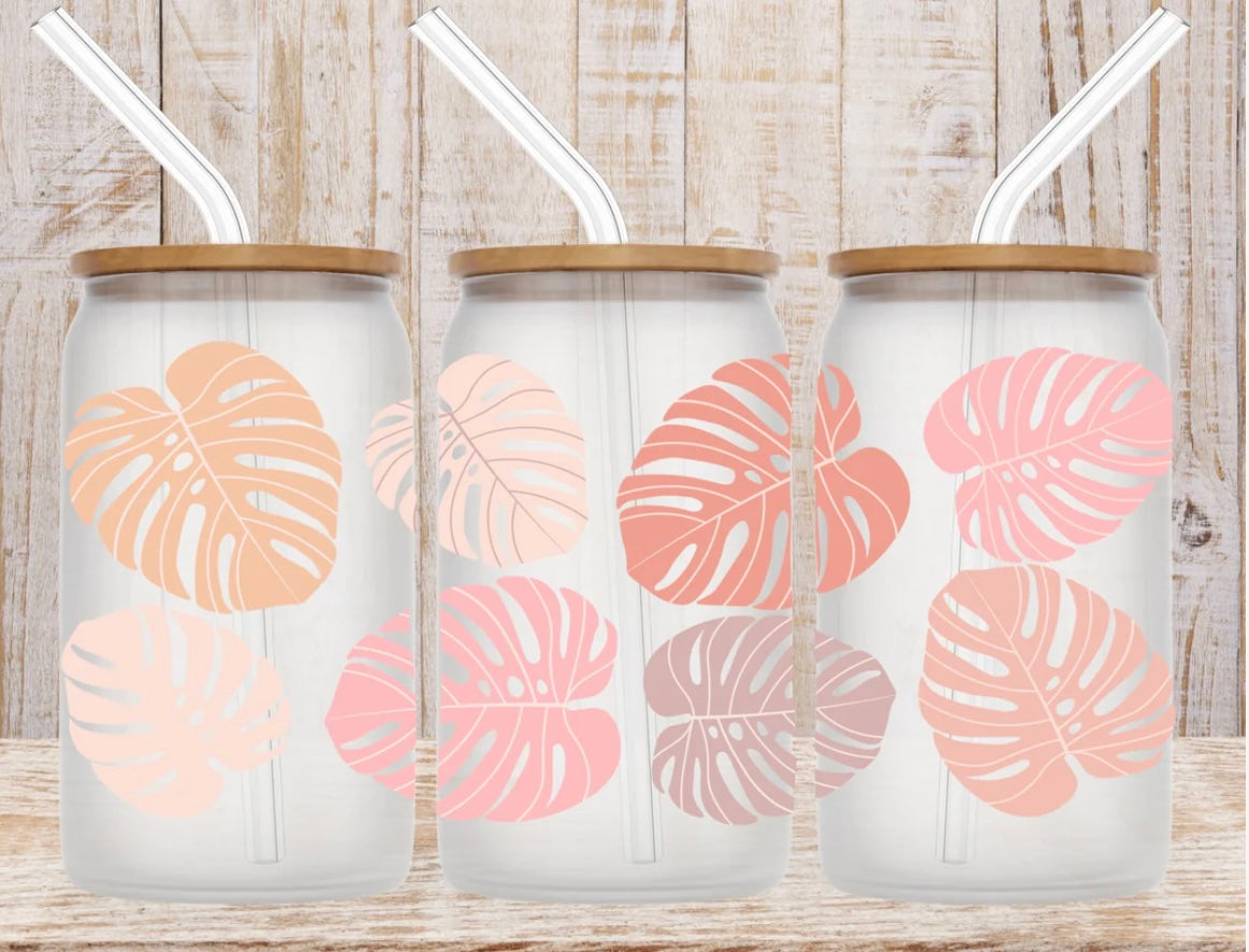Soda Can Glass Tumbler-16oz w/bamboo lid and glass straw