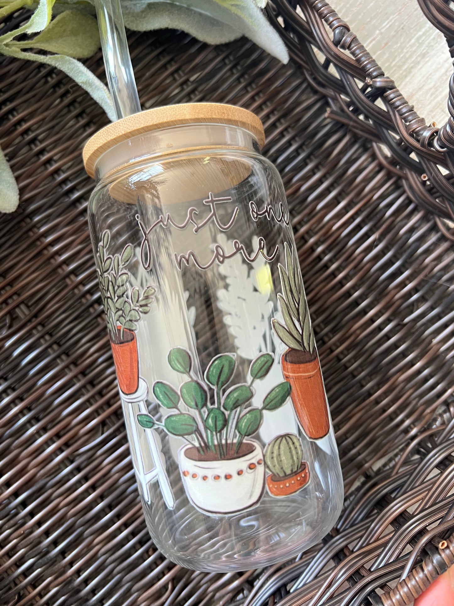 Soda Can Glass Tumbler-16oz w/bamboo lid and glass straw