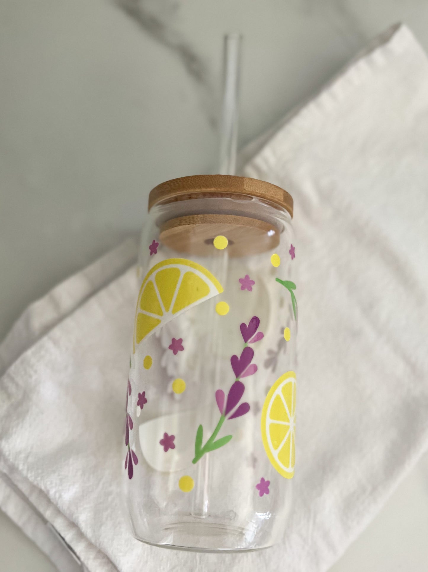 Soda Can Glass Tumbler-16oz w/bamboo lid and glass straw