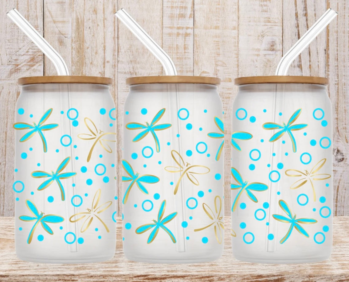 Soda Can Glass Tumbler-16oz w/bamboo lid and glass straw