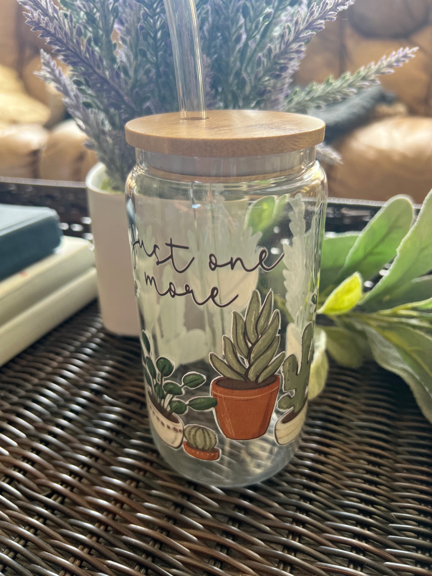 Soda Can Glass Tumbler-16oz w/bamboo lid and glass straw