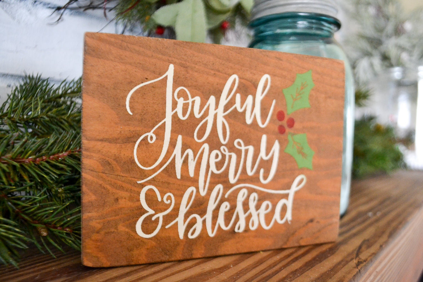 Joyful, Merry & Blessed Small Wood Christmas Sign, Rustic Christmas Sign, Farmhouse Christmas Sign-Farmhouse Christmas Decor