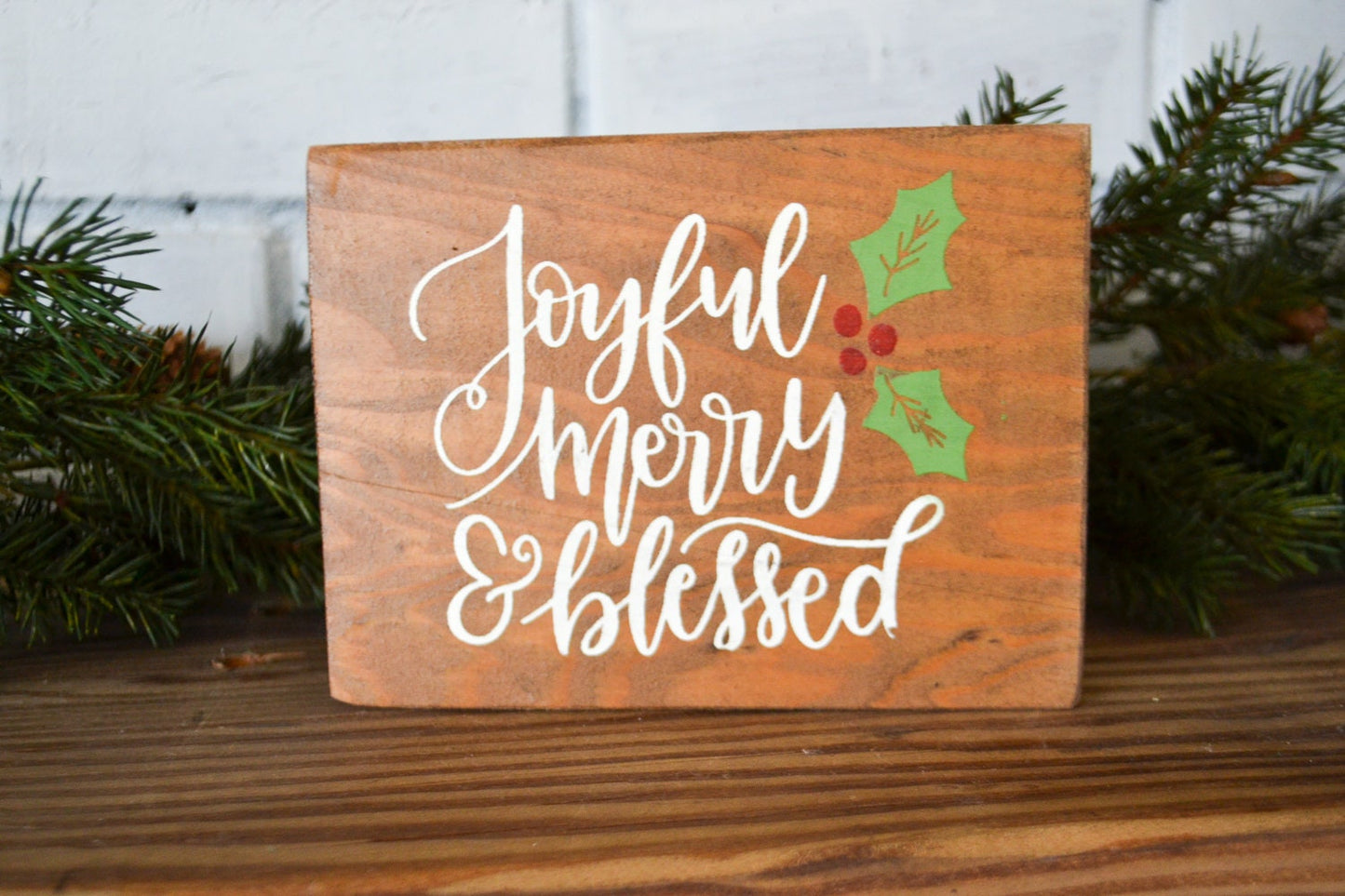 Joyful, Merry & Blessed Small Wood Christmas Sign, Rustic Christmas Sign, Farmhouse Christmas Sign-Farmhouse Christmas Decor