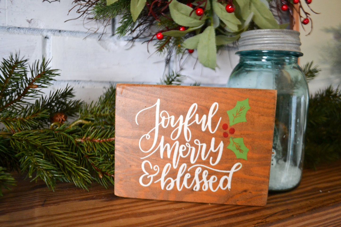 Joyful, Merry & Blessed Small Wood Christmas Sign, Rustic Christmas Sign, Farmhouse Christmas Sign-Farmhouse Christmas Decor