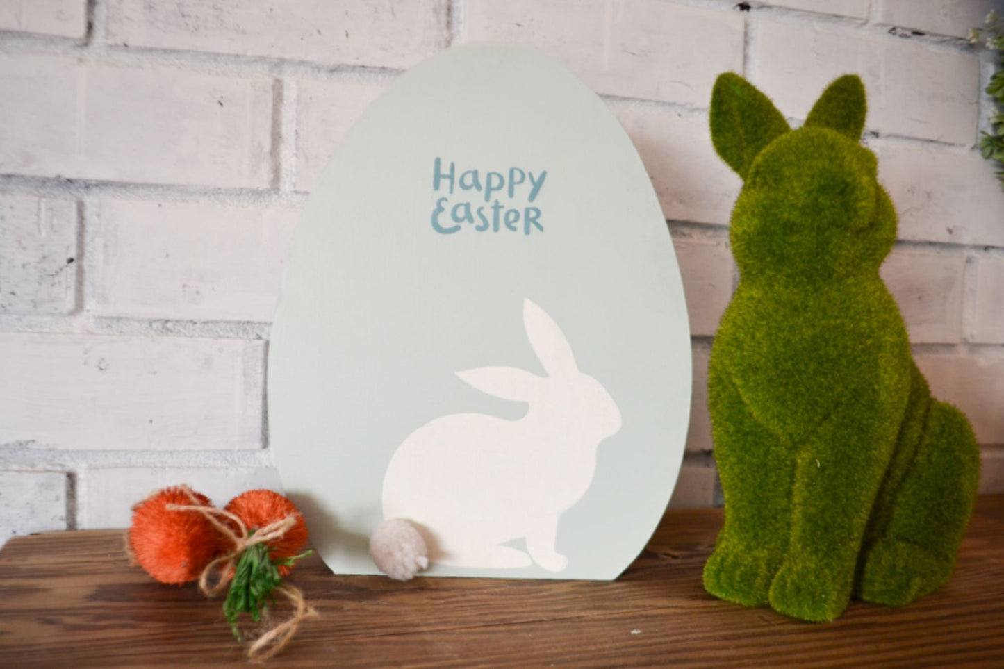 Happy Easter Egg Wooden Sign-Easter Bunny Sign-Easter Decor