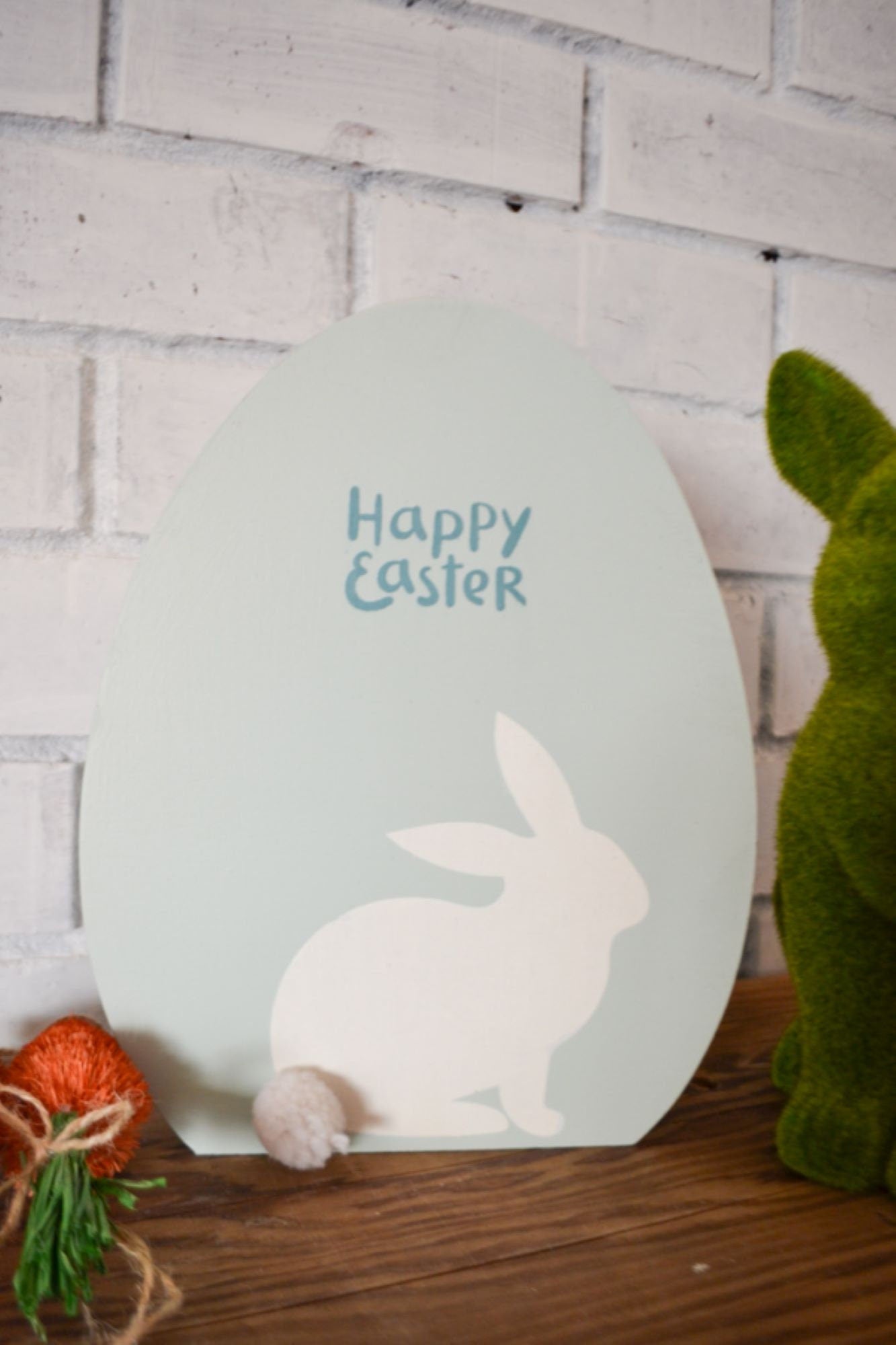 Happy Easter Egg Wooden Sign-Easter Bunny Sign-Easter Decor