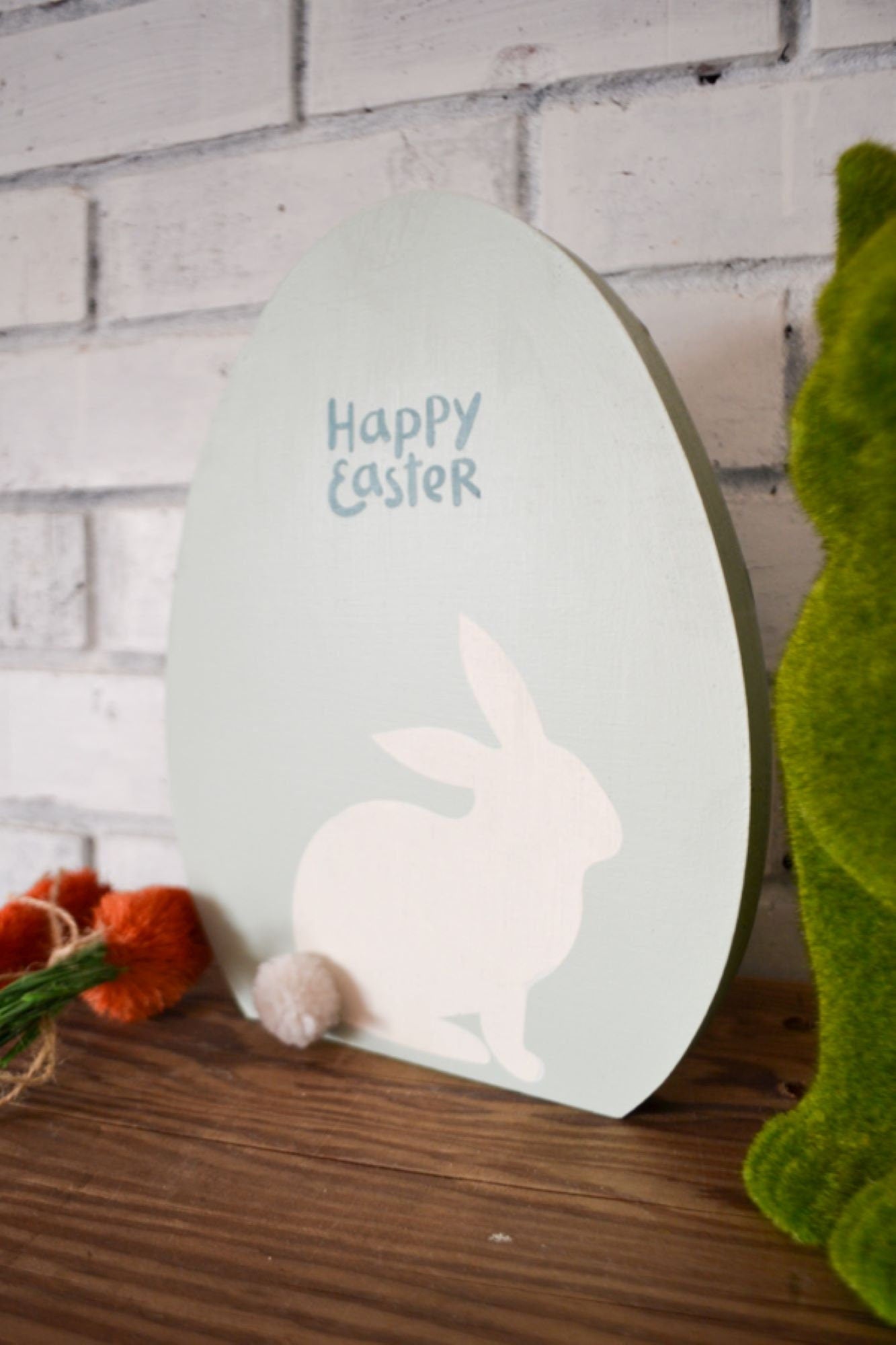 Happy Easter Egg Wooden Sign-Easter Bunny Sign-Easter Decor