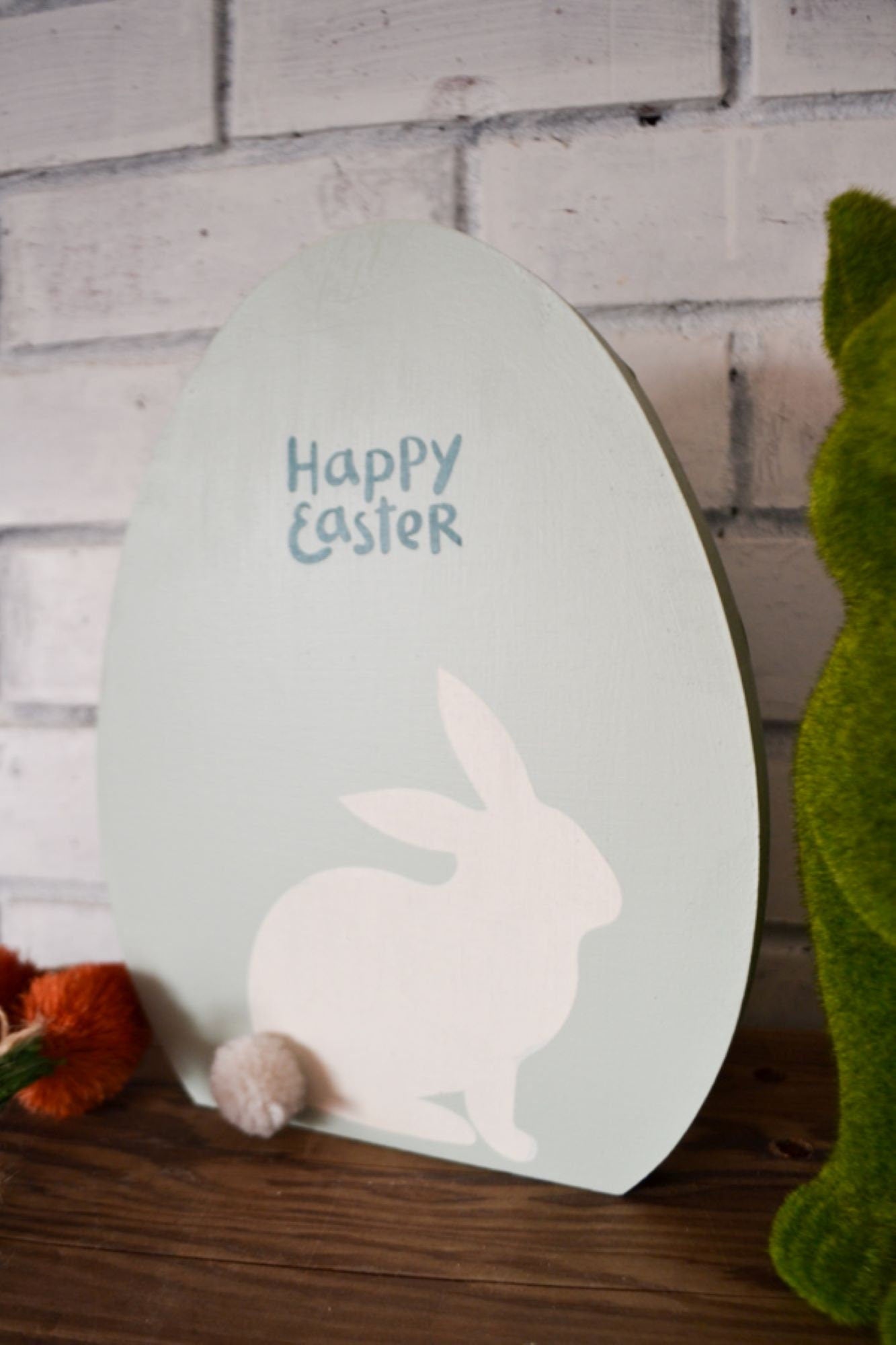 Happy Easter Egg Wooden Sign-Easter Bunny Sign-Easter Decor