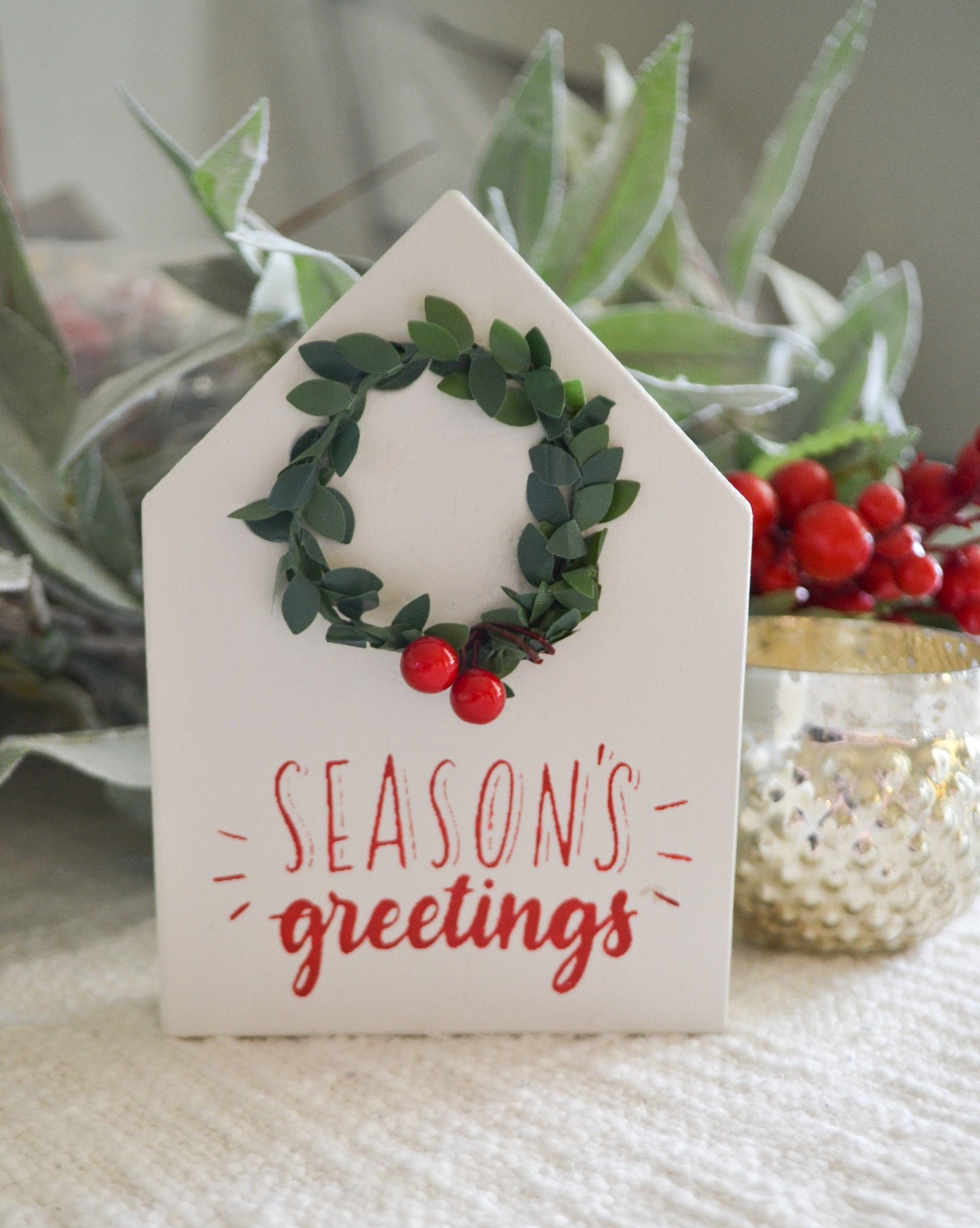 Mini Season Greetings House Shaped Sign-Mini Sign Decor-Tiered Tray Decor-Mini Holiday Decor