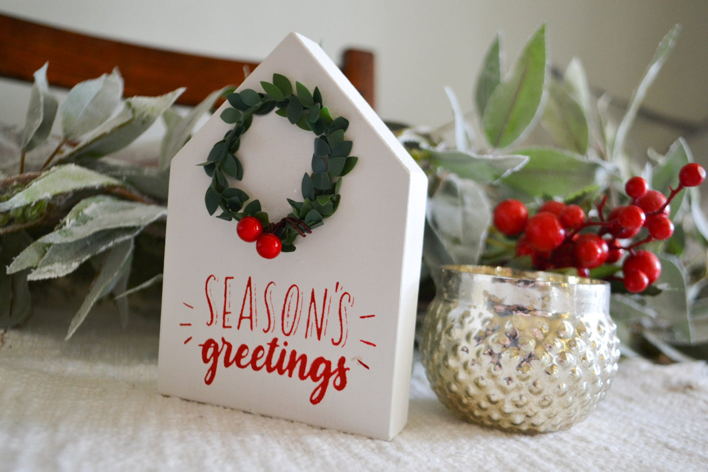 Mini Season Greetings House Shaped Sign-Mini Sign Decor-Tiered Tray Decor-Mini Holiday Decor