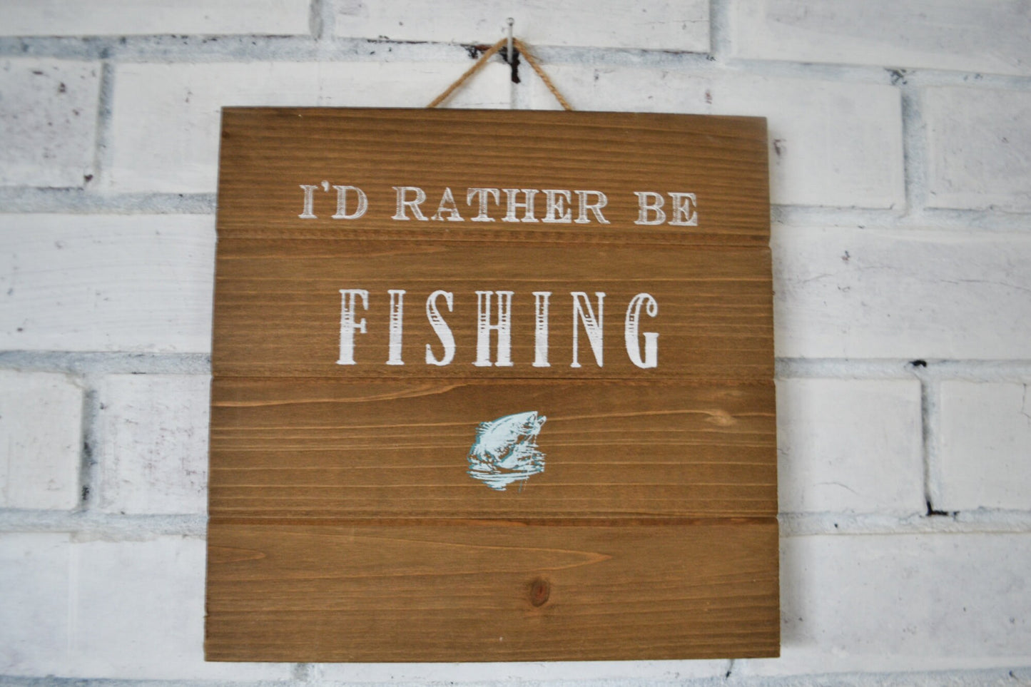 I'd Rather Be Fishing Shiplap Style Sign-Dad Gift-Men's Gift Idea-Fishing Decor