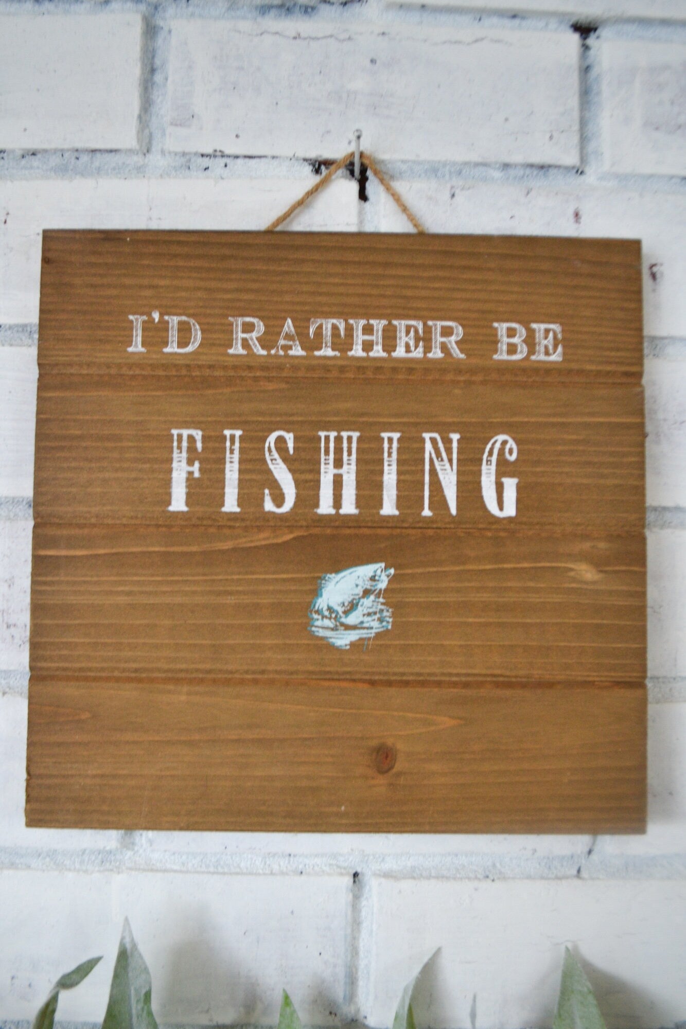 I'd Rather Be Fishing Shiplap Style Sign-Dad Gift-Men's Gift Idea-Fishing Decor