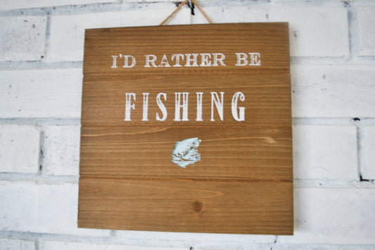 I'd Rather Be Fishing Shiplap Style Sign-Dad Gift-Men's Gift Idea-Fishing Decor