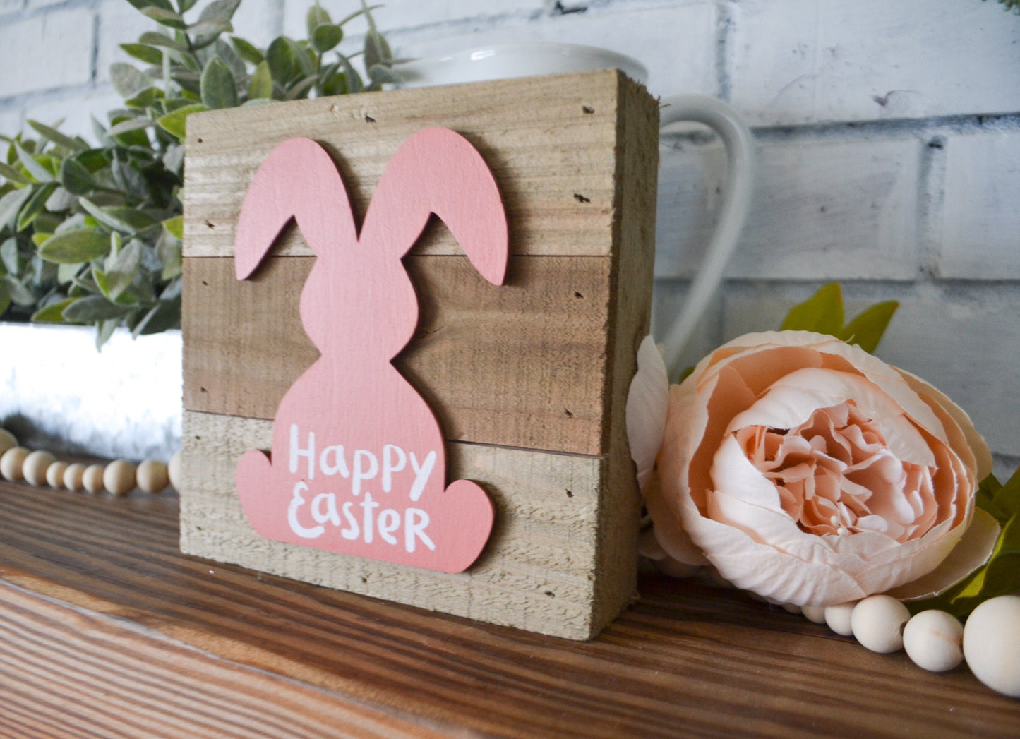 Easter Decor-Small Wood Rustic Sign-Easter Bunny Decor-Happy Easter Sign-Primitive Easter