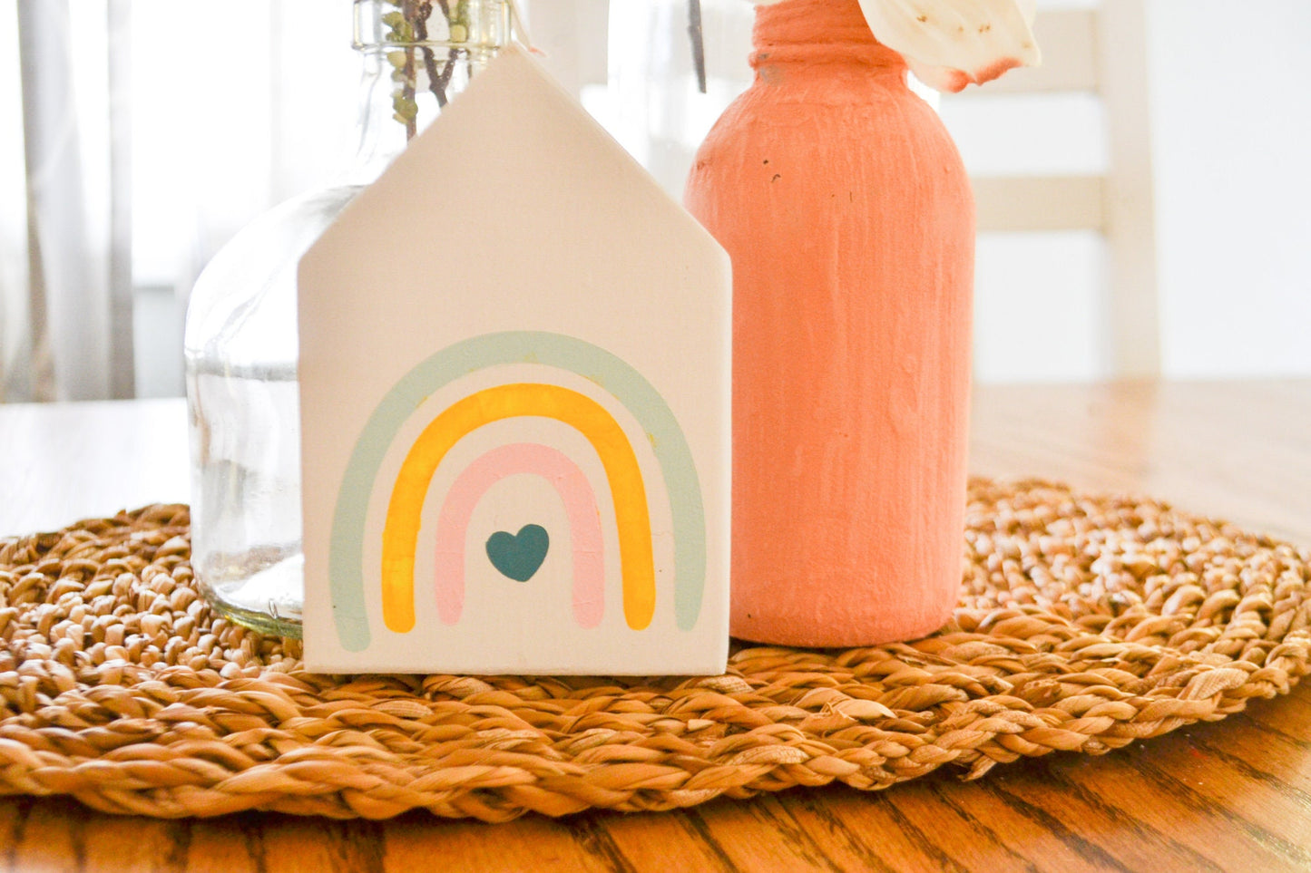 Rainbow House Shaped Decor-Mini Sign Decor-Tiered Tray Decor-Spring Farmhouse Decor-Spring Decor