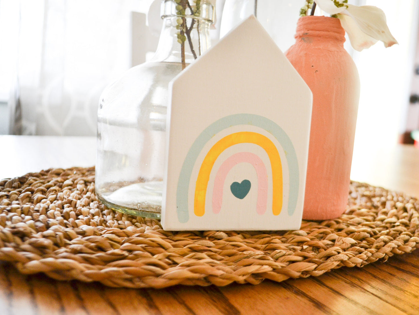 Rainbow House Shaped Decor-Mini Sign Decor-Tiered Tray Decor-Spring Farmhouse Decor-Spring Decor