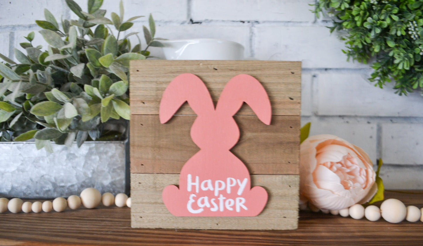 Easter Decor-Small Wood Rustic Sign-Easter Bunny Decor-Happy Easter Sign-Primitive Easter