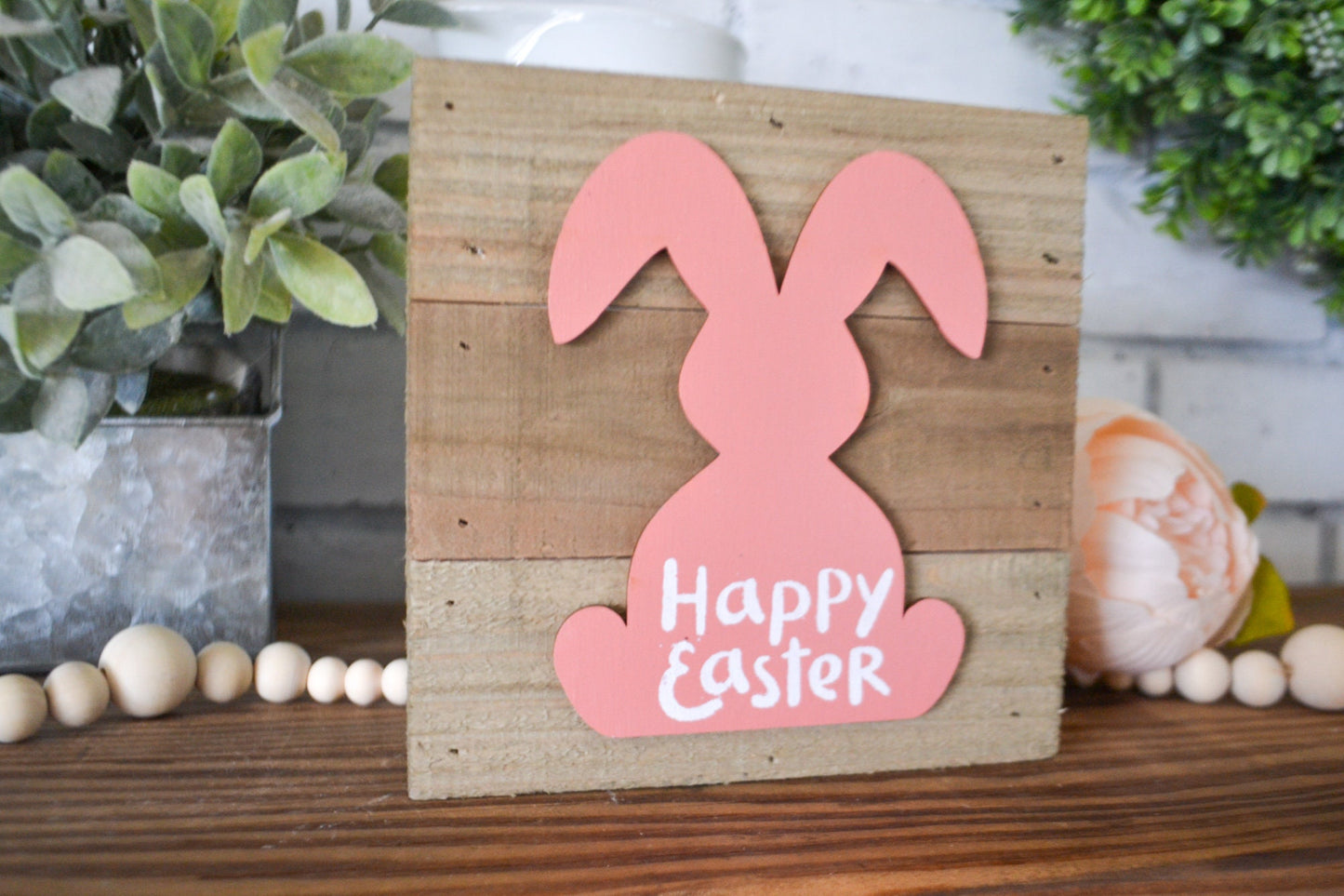 Easter Decor-Small Wood Rustic Sign-Easter Bunny Decor-Happy Easter Sign-Primitive Easter