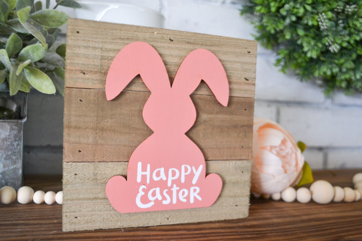 Easter Decor-Small Wood Rustic Sign-Easter Bunny Decor-Happy Easter Sign-Primitive Easter