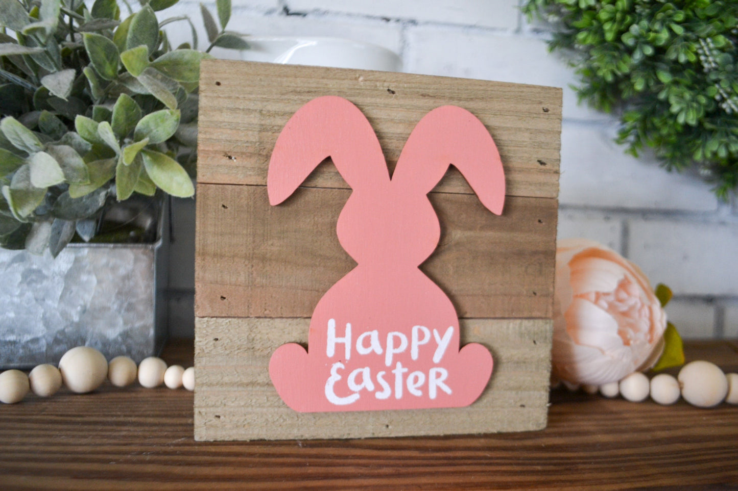 Easter Decor-Small Wood Rustic Sign-Easter Bunny Decor-Happy Easter Sign-Primitive Easter