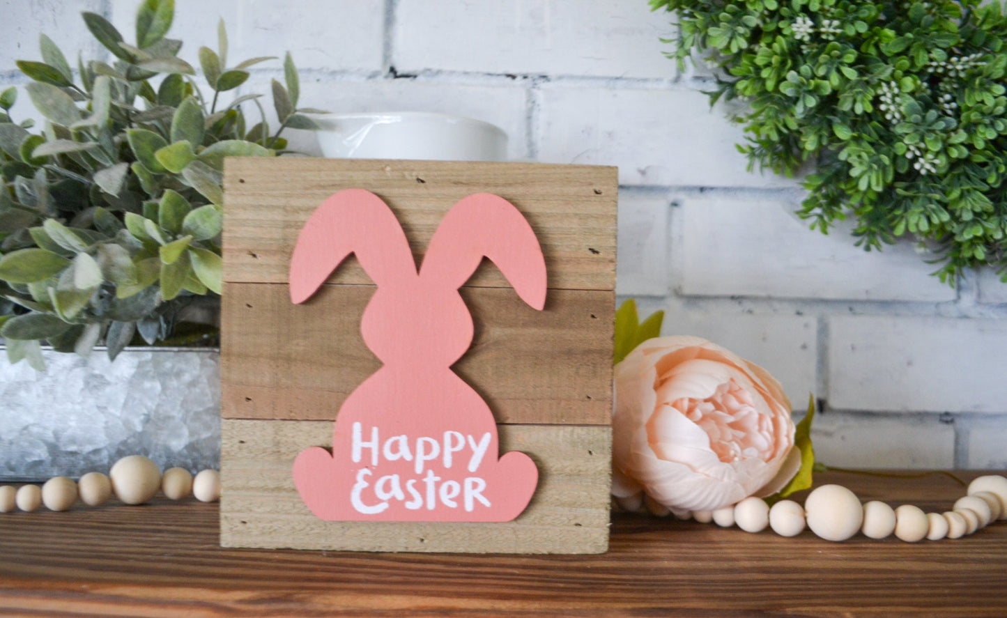 Easter Decor-Small Wood Rustic Sign-Easter Bunny Decor-Happy Easter Sign-Primitive Easter