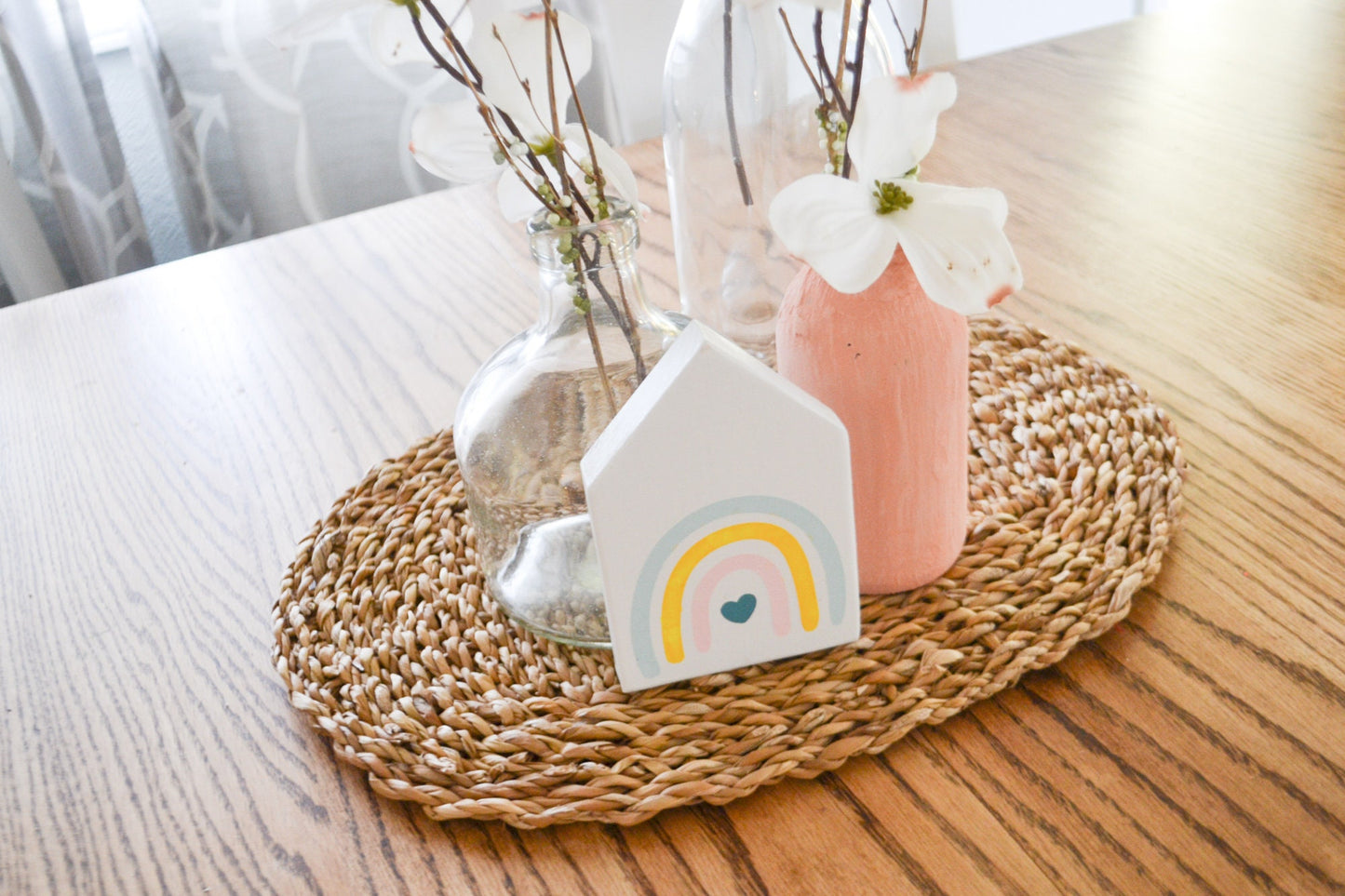 Rainbow House Shaped Decor-Mini Sign Decor-Tiered Tray Decor-Spring Farmhouse Decor-Spring Decor