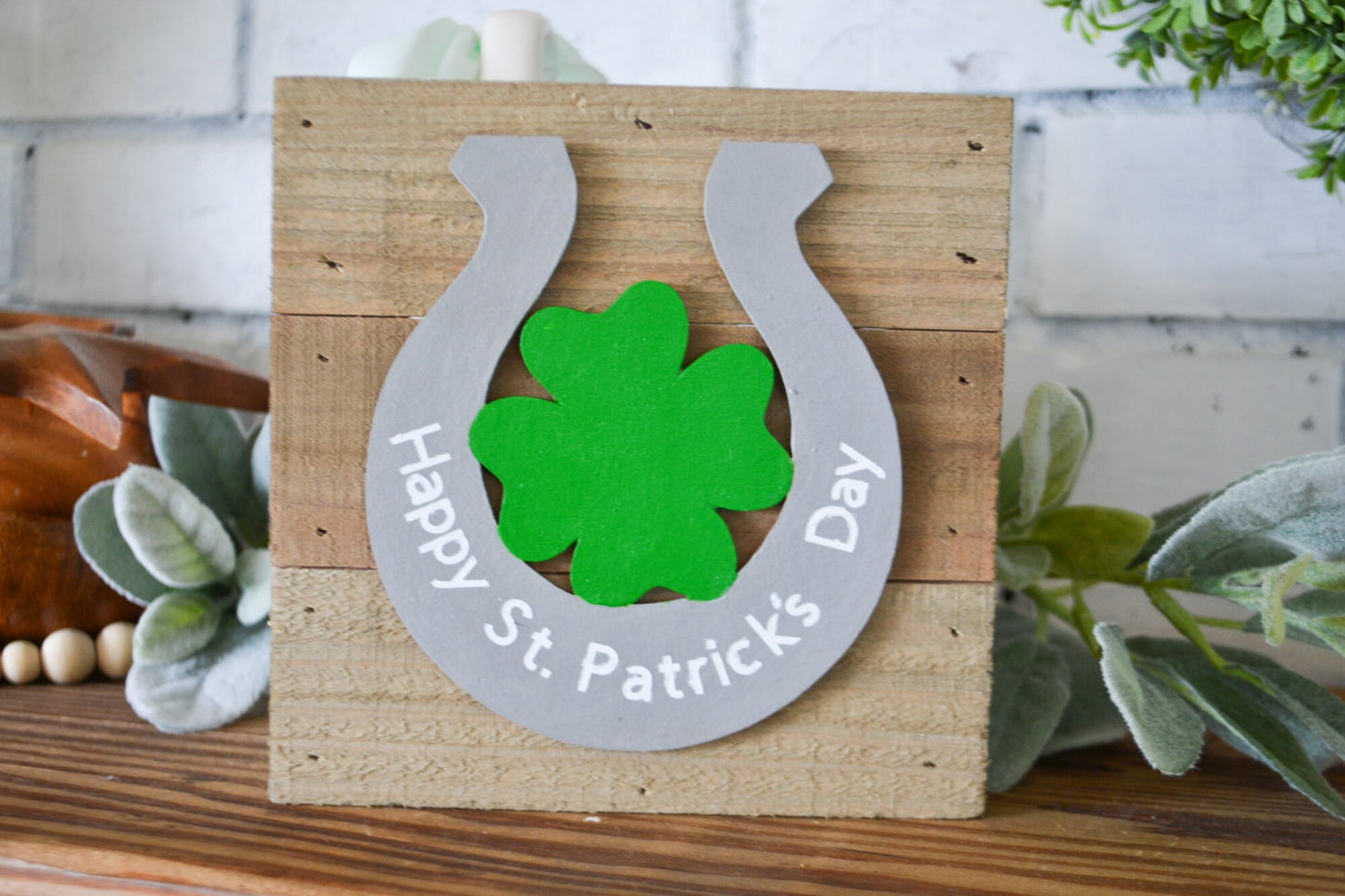 St. Patrick's Day Decor-Small Wood Rustic Horseshoe Sign-Irish Decor-St. Patty's Day