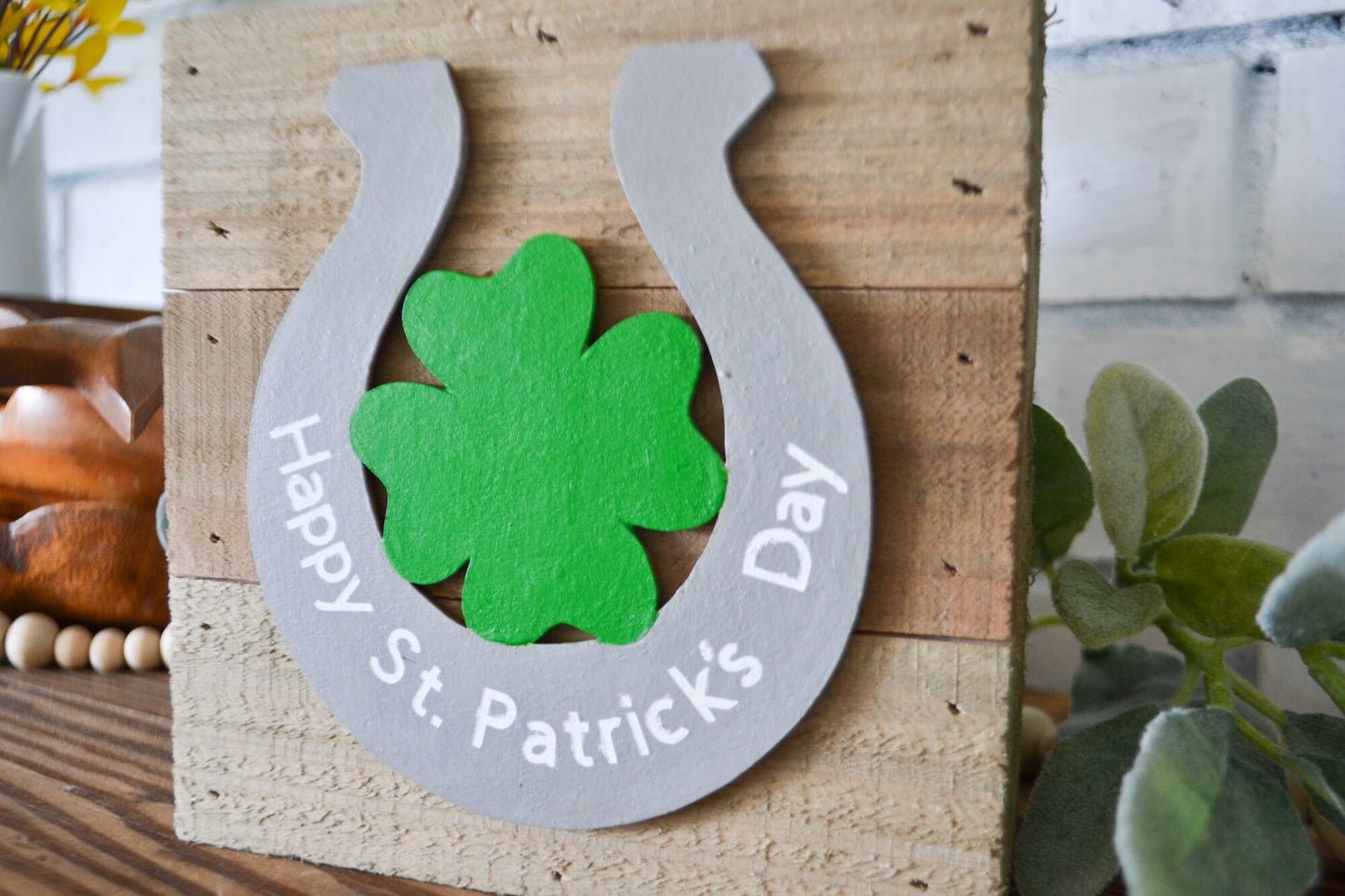 St. Patrick's Day Decor-Small Wood Rustic Horseshoe Sign-Irish Decor-St. Patty's Day