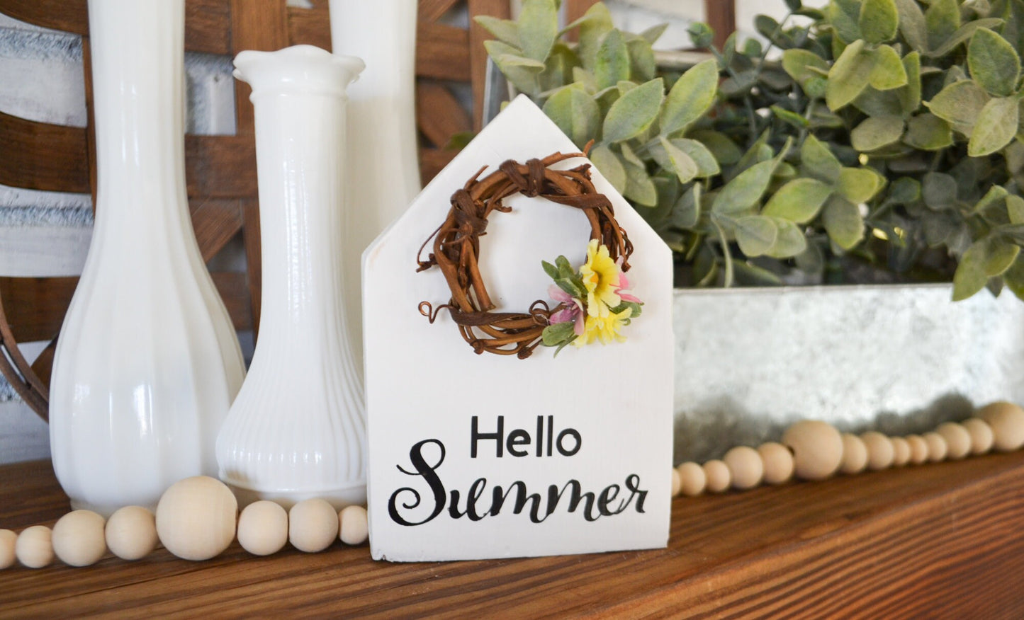 Hello Summer House Shaped Decor Mini Sign Decor Tiered Tray Decor Summer Farmhouse Decor Summer Decor for Home