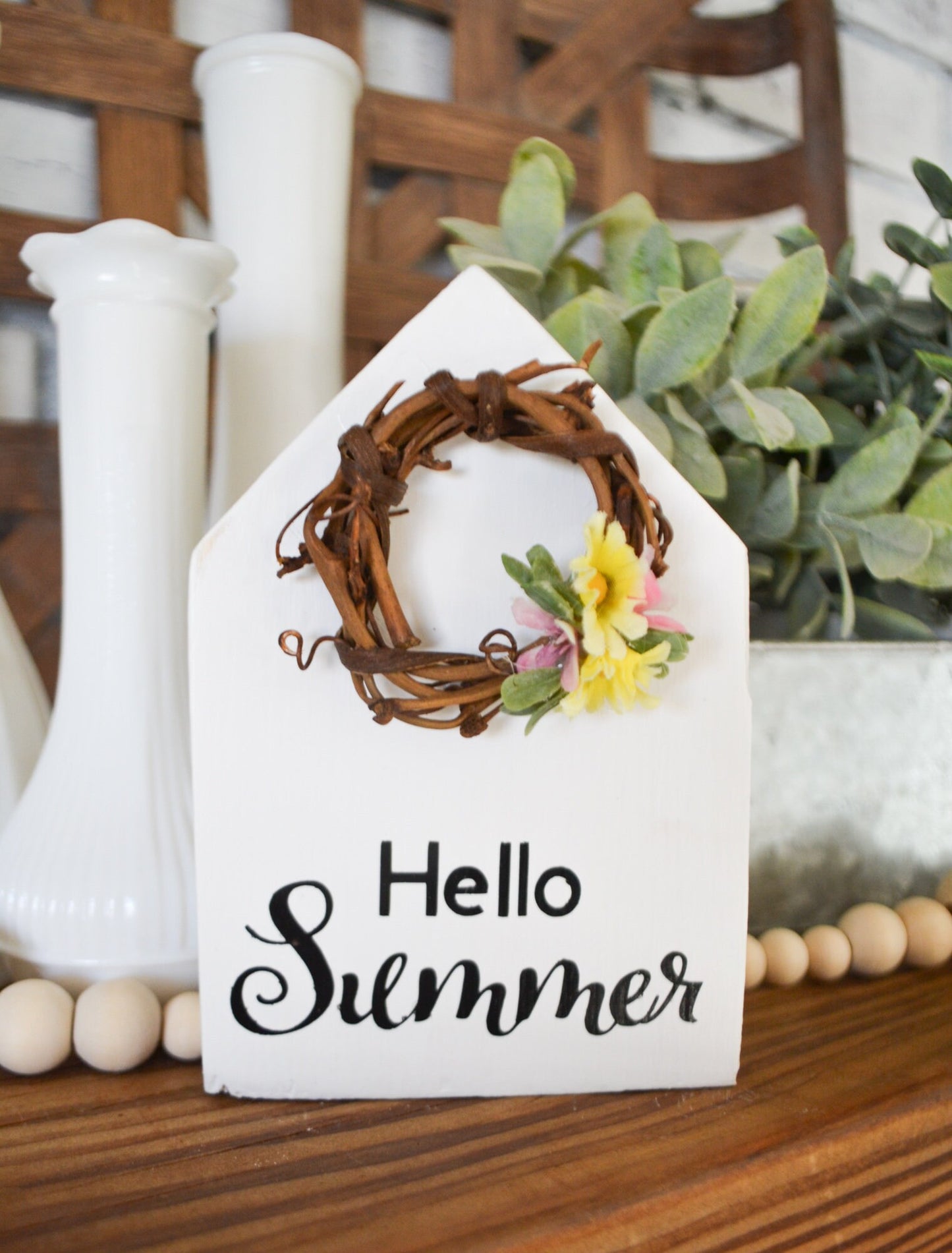 Hello Summer House Shaped Decor Mini Sign Decor Tiered Tray Decor Summer Farmhouse Decor Summer Decor for Home