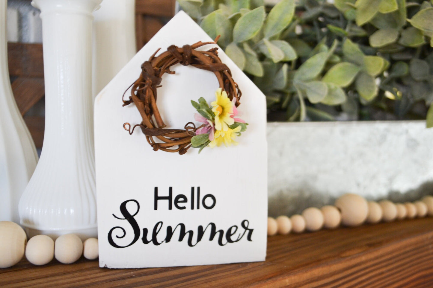 Hello Summer House Shaped Decor Mini Sign Decor Tiered Tray Decor Summer Farmhouse Decor Summer Decor for Home