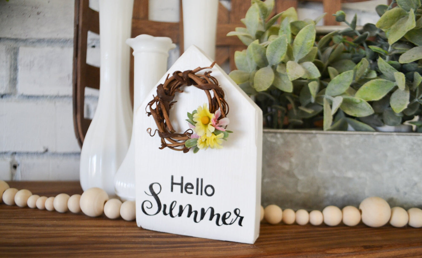 Hello Summer House Shaped Decor Mini Sign Decor Tiered Tray Decor Summer Farmhouse Decor Summer Decor for Home