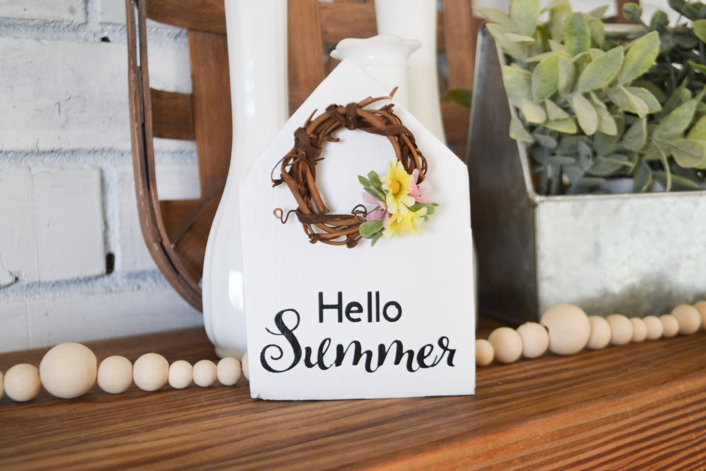 Hello Summer House Shaped Decor Mini Sign Decor Tiered Tray Decor Summer Farmhouse Decor Summer Decor for Home