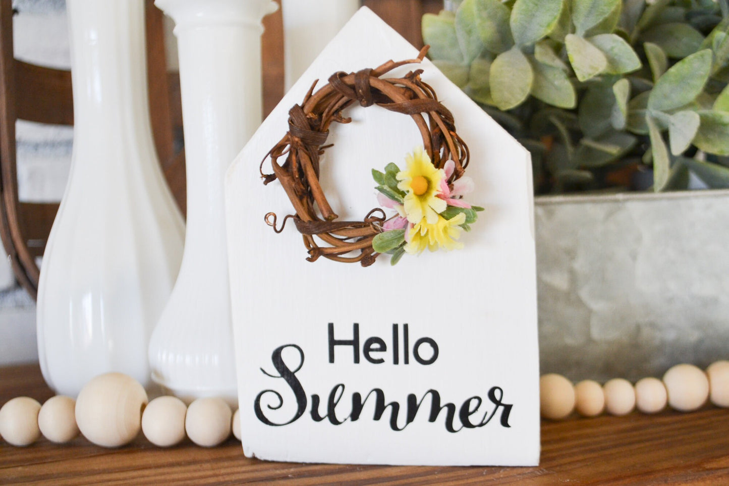 Hello Summer House Shaped Decor Mini Sign Decor Tiered Tray Decor Summer Farmhouse Decor Summer Decor for Home