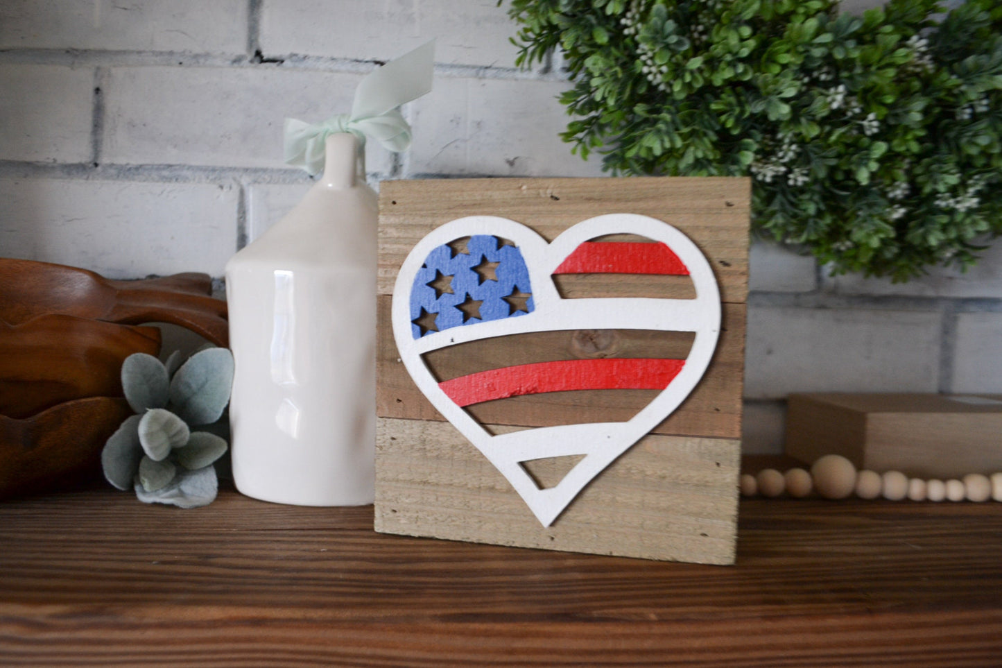 American Flag Heart Decor-Small Wood Rustic Flag Sign-Gallery Wall Decor-Americana-4th of July Decor