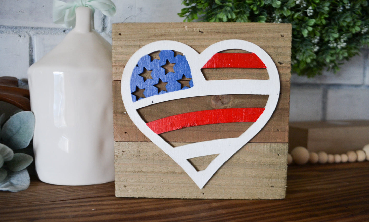 American Flag Heart Decor-Small Wood Rustic Flag Sign-Gallery Wall Decor-Americana-4th of July Decor