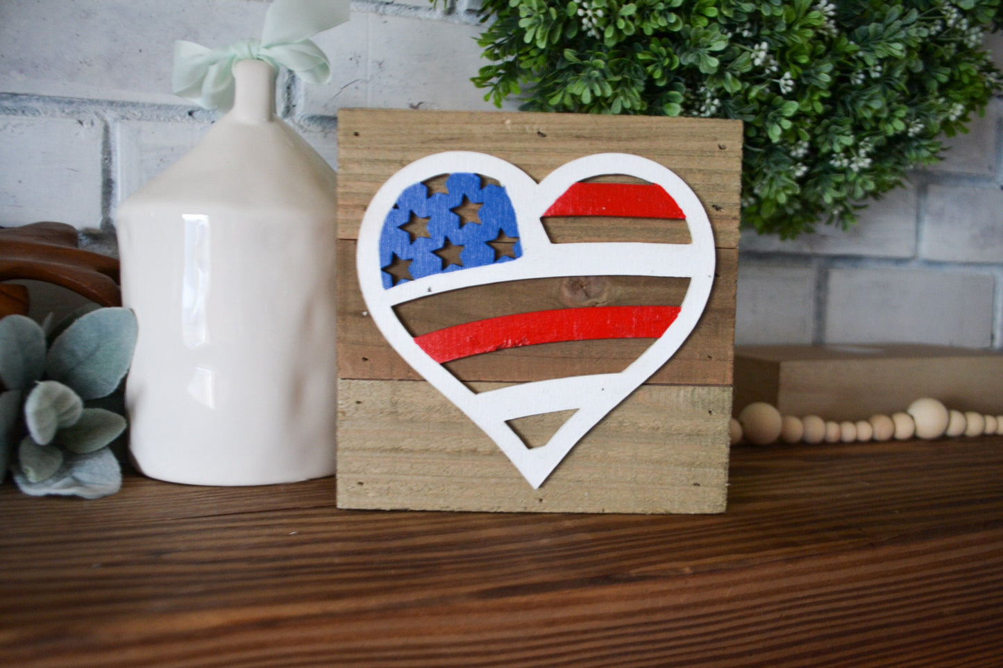 American Flag Heart Decor-Small Wood Rustic Flag Sign-Gallery Wall Decor-Americana-4th of July Decor