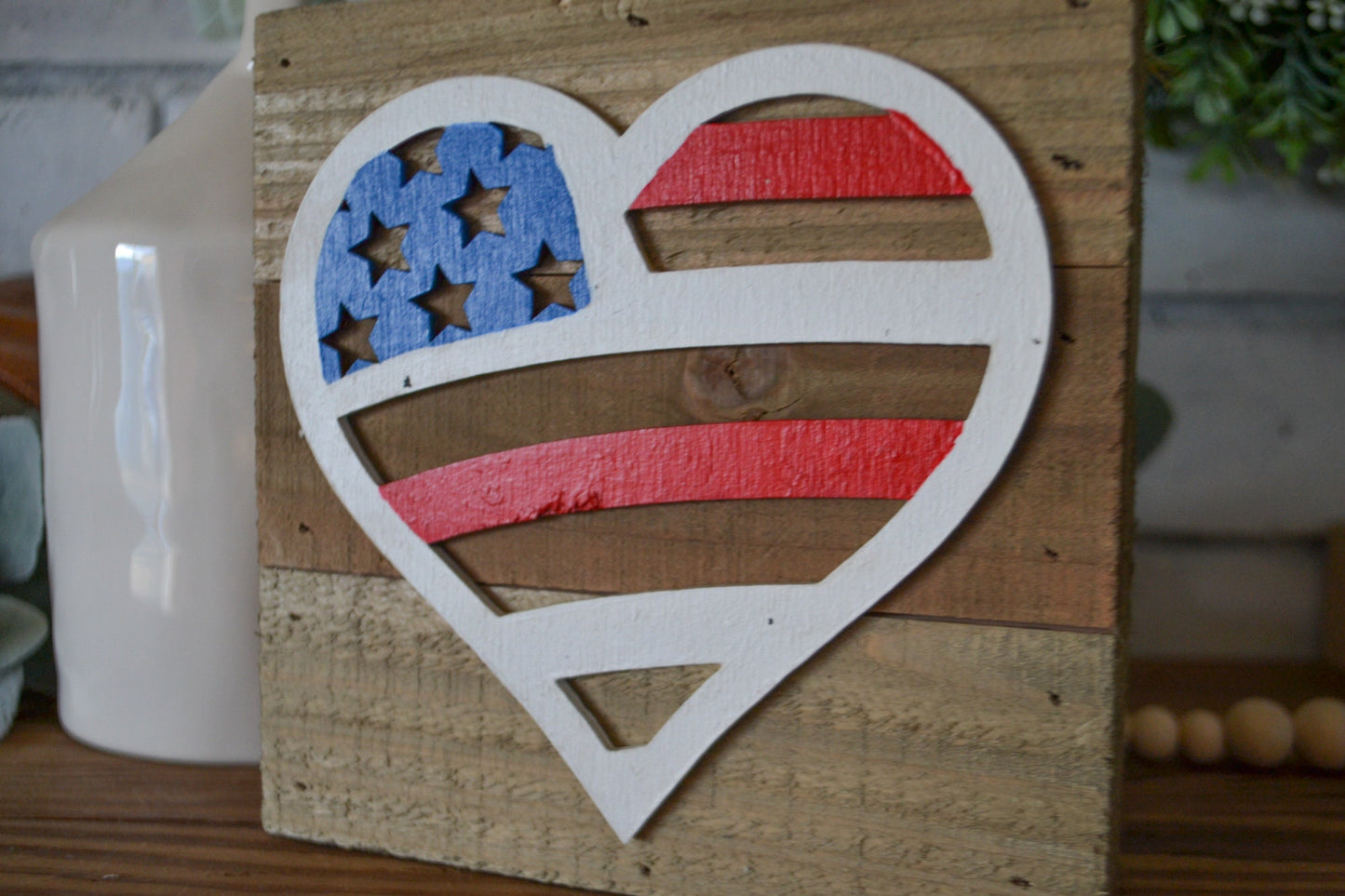 American Flag Heart Decor-Small Wood Rustic Flag Sign-Gallery Wall Decor-Americana-4th of July Decor