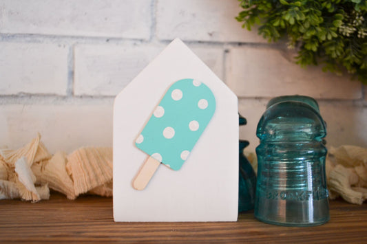 Popsicle Summer Decor- House Shaped Sign-Mini Sign Decor-Tiered Tray Decor-Polka Dot Decor