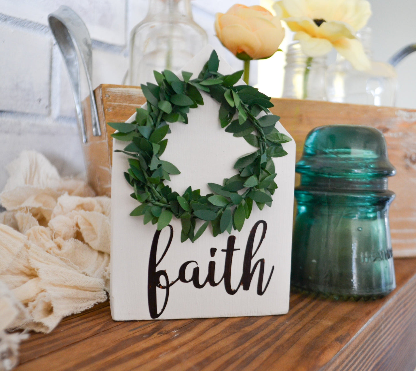 Mini Faith Wreath House Decor-Mini Sign Decor-Tiered Tray Decor-Faith Decor