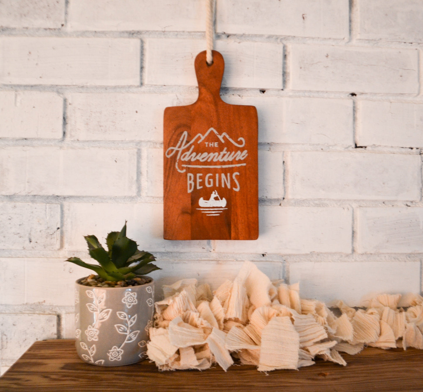 The Adventure Begins Small Sign-Solid Wood Sign-Adventure Sign-Farmhouse Sign