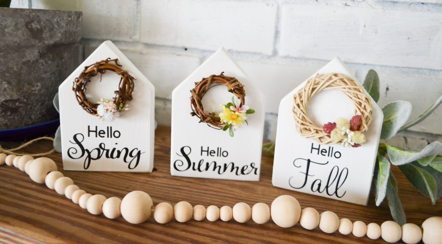 Hello Spring, Hello Summer & Hello Fall Bundle-Tiered Tray Decor-Tiered Tray Bundle-Set of 3 Seasonal Decor