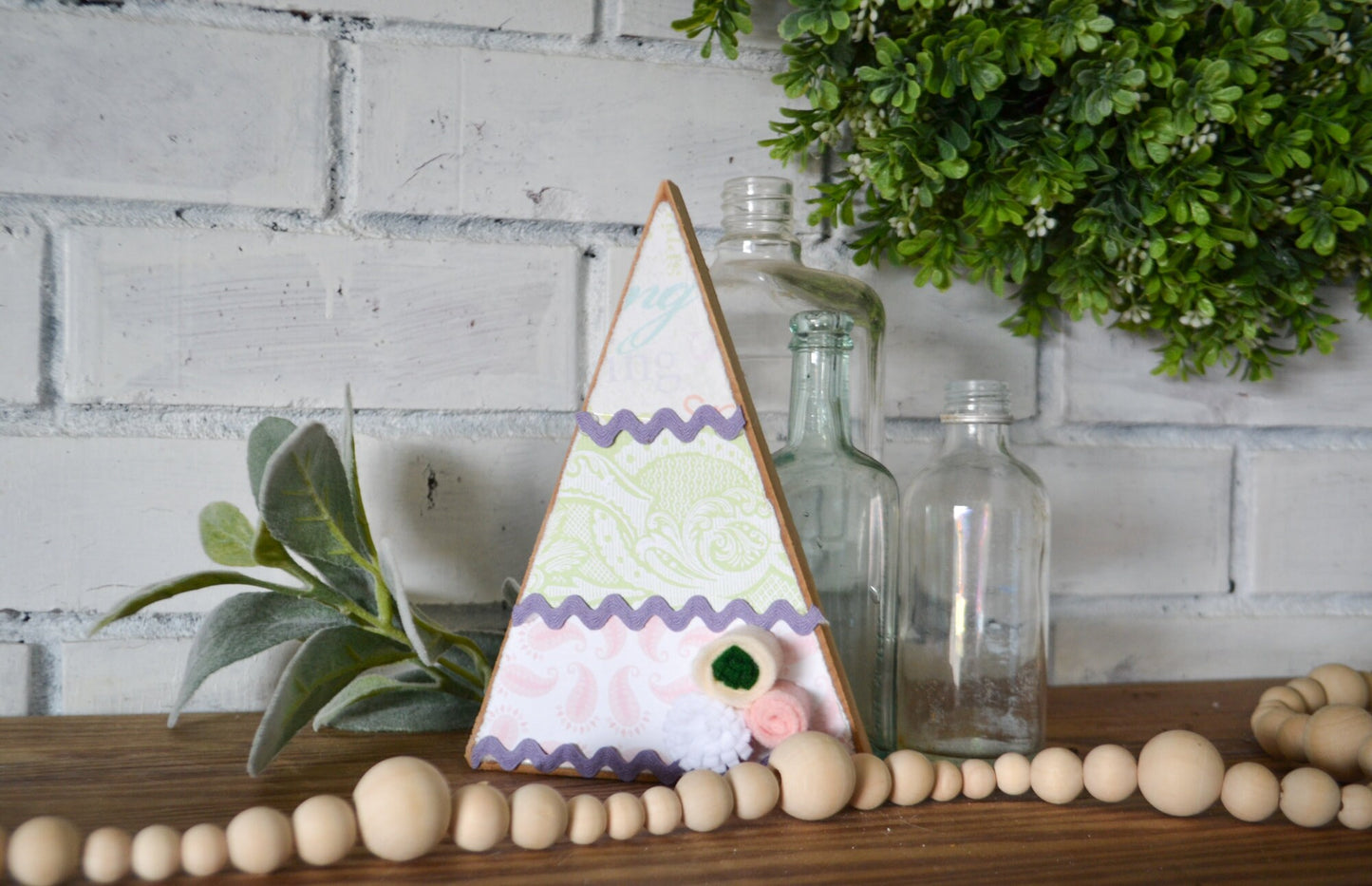 Wooden Triangle Spring Decor-Rustic Spring Decor-Spring Farmhouse Decor-Tiered Tray Decor