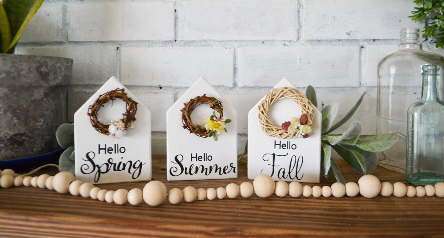 Hello Spring, Hello Summer & Hello Fall Bundle-Tiered Tray Decor-Tiered Tray Bundle-Set of 3 Seasonal Decor