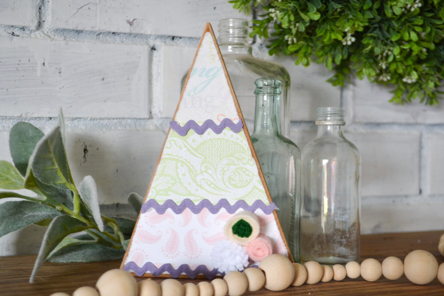 Wooden Triangle Spring Decor-Rustic Spring Decor-Spring Farmhouse Decor-Tiered Tray Decor