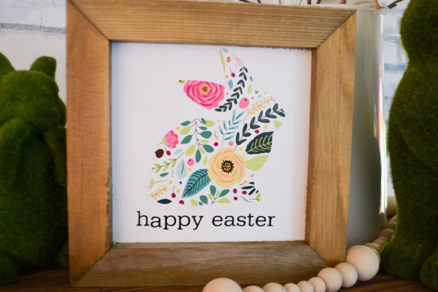 Happy Easter Sign-Bunny Sign-Shelf Sitter-Farmhouse Easter Decor-Easter Decor