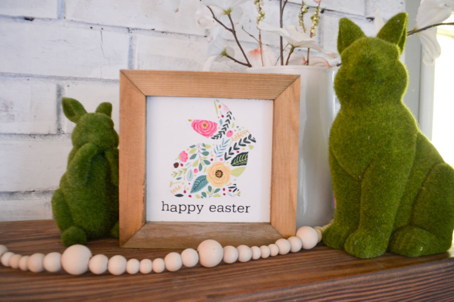 Happy Easter Sign-Bunny Sign-Shelf Sitter-Farmhouse Easter Decor-Easter Decor