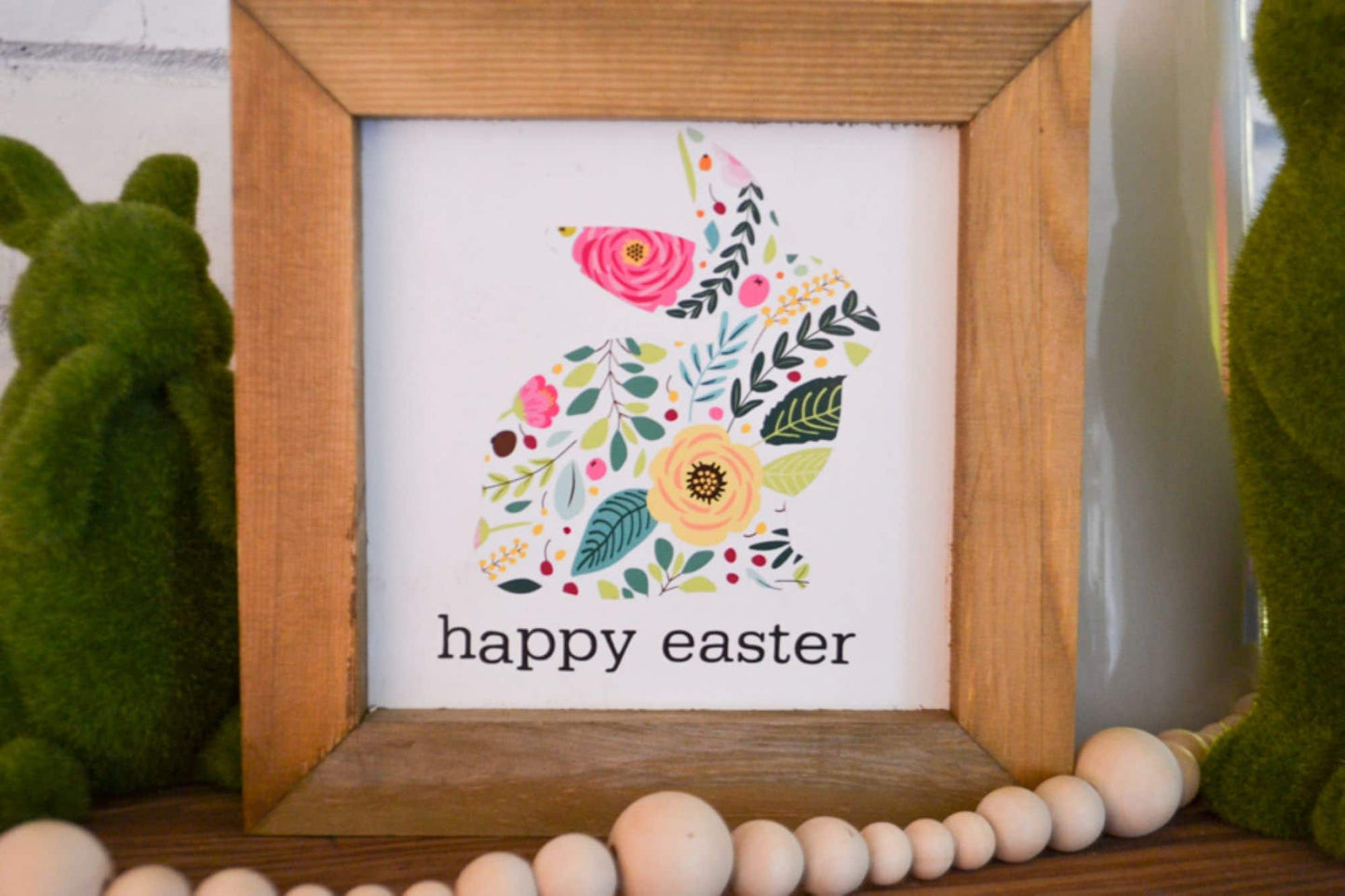 Happy Easter Sign-Bunny Sign-Shelf Sitter-Farmhouse Easter Decor-Easter Decor