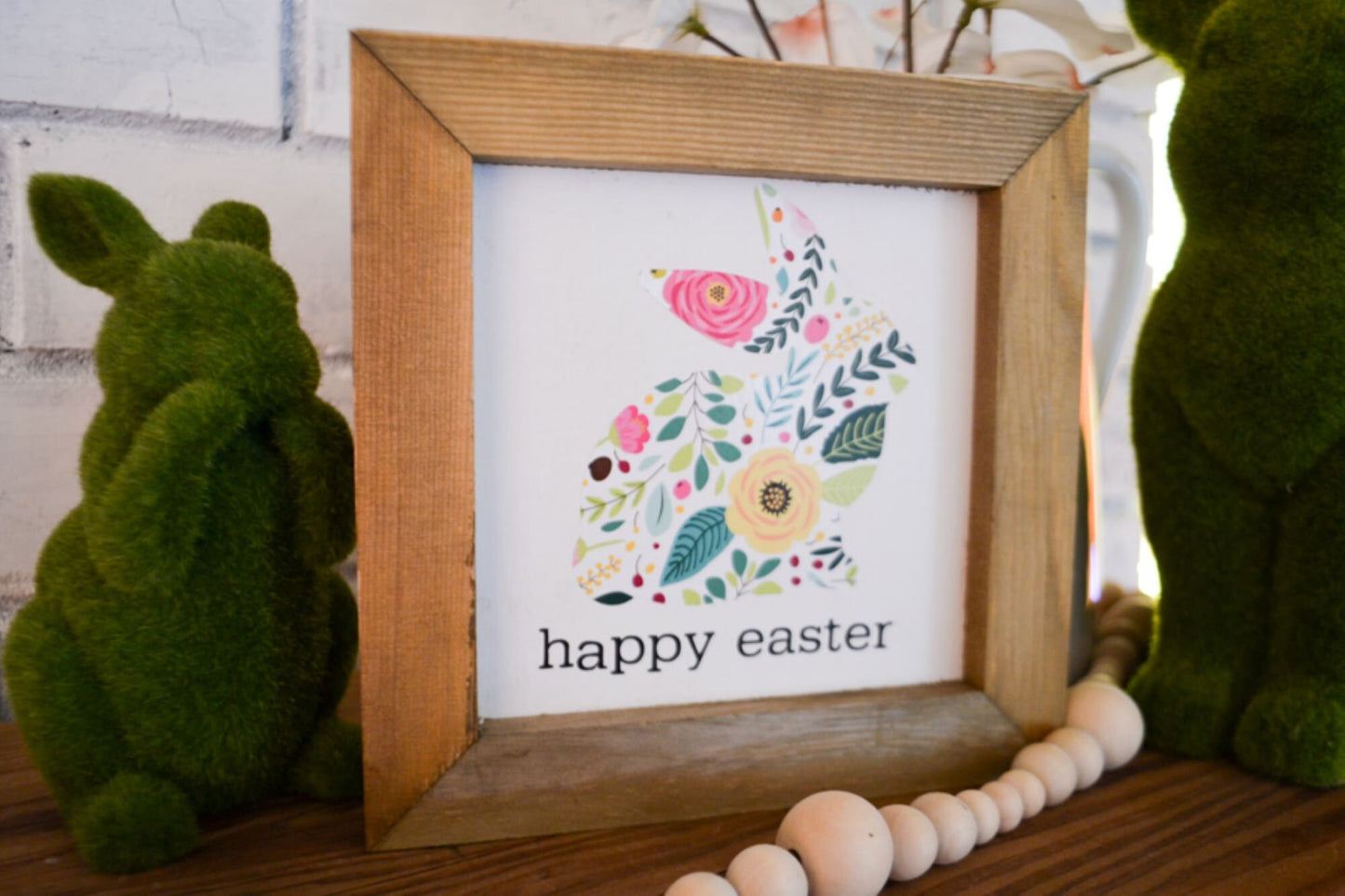 Happy Easter Sign-Bunny Sign-Shelf Sitter-Farmhouse Easter Decor-Easter Decor