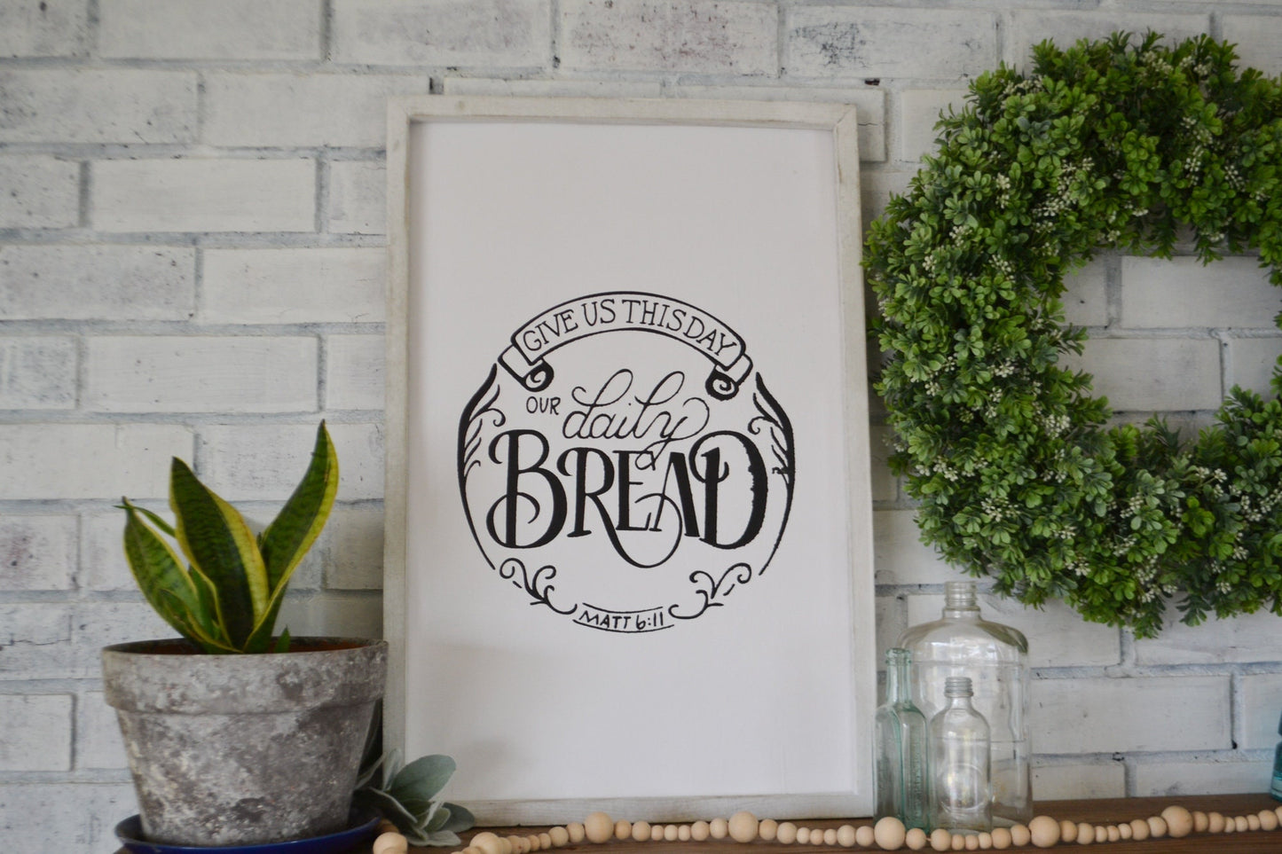 Give Us This Day Our Daily Bread Sign-Farmhouse Wooden Sign-Large Farmhouse Sign-Matthew 6:11-Kitchen Sign